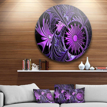 Embossed Purple Floral Shapes - Floral Round Metal Wall Art